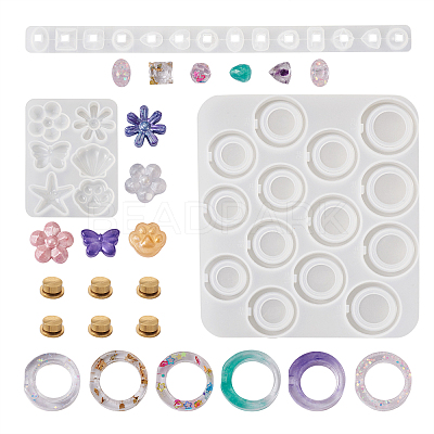 Spinning Fidget Ring & Butterfly & Shell & Flower & Starfish & Paw Print Silicone Molds Kit BY-TAC0003-08-1