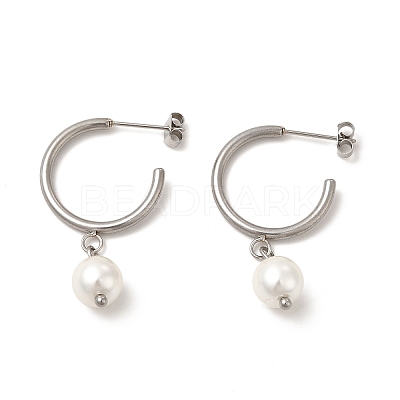 Glass Pearl Beaded Dangle Stud Earrings EJEW-P219-12P-1