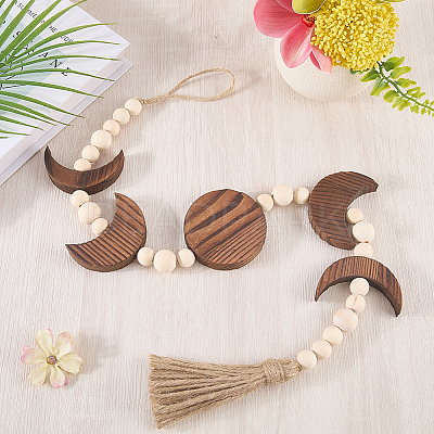 Wooden Moon Phases Wall Hanging Ornaments HJEW-WH20003-61A-1