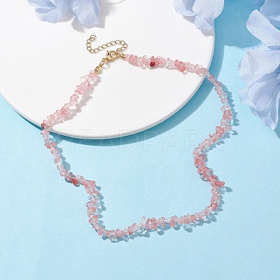 Synthetic Cherry Quartz Glass Chip Beaded Necklace NJEW-JN04616-01-1