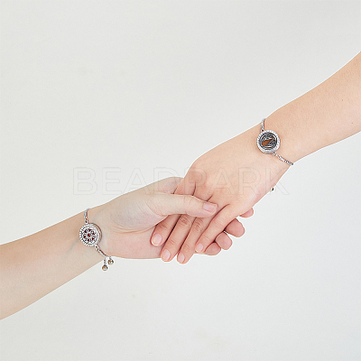 2Pcs 2 Styles 316 Surgical Stainless Steel Rhinestone Diffuser Locket Slider Bracelets BJEW-FI0001-84B-1