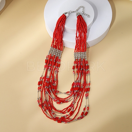 Bohemia Style Glass Seed Bead Multi-strand Necklaces NJEW-H063-01P-04-1