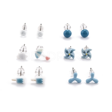 Porcelain Stud Earrings EJEW-P186-D01-1