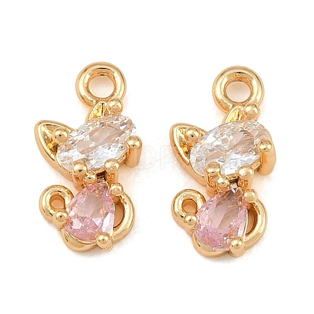 Brass Micro Pave Pink Cubic Zirconia Charms CU-CBA804C-14G-1