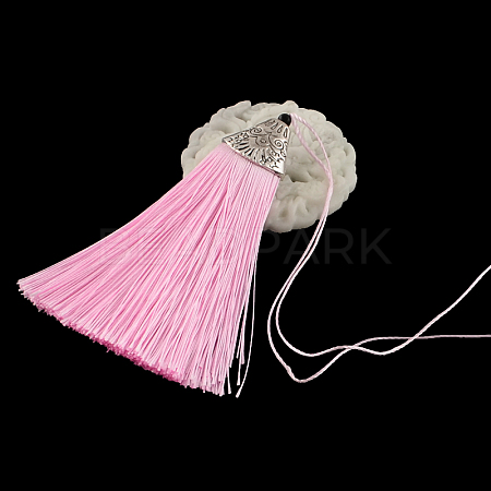 Polyester Tassel Pendant Decorations with Antique Silver CCB Plastic Findings AJEW-R054-15-1