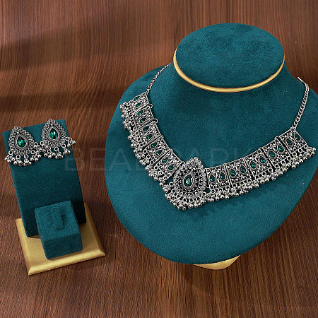 Teardrop Alloy Rhinestone Pendant Necklaces & Dangle Earrings Sets for Women WGDDD7F-09-1