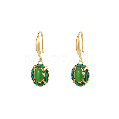 Oval Synthetic Malachite & Stainless Steel Dangle Earrings for Women LF1685-1