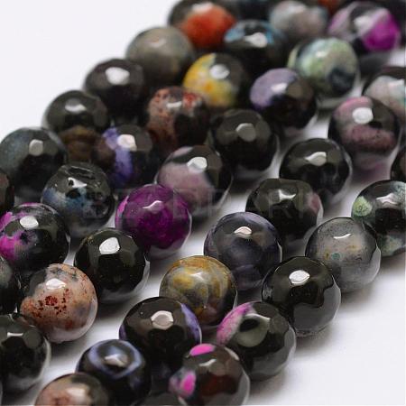Faceted Natural Fire Crackle Agate Beads Strands G-F447-8mm-B08-1