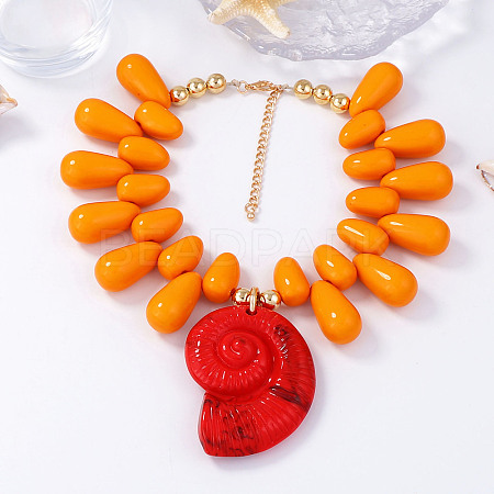 Ocean Plastic Shell Shape Pendant Teardrop Beaded Necklaces for Women FS-WG4B22D-03-1
