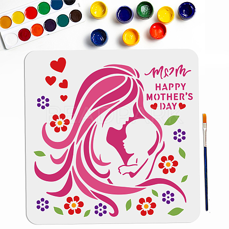 MAYJOYDIY US 1Pc Mother's Day PET Hollow Out Drawing Painting Stencils DIY-MA0004-52-1