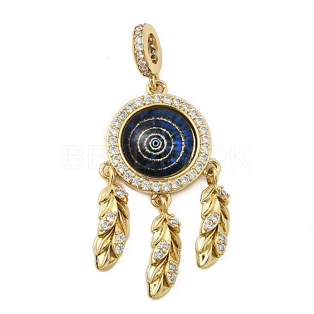 Brass Micro Pave Clear Cubic Zirconia European Dangle Charms KK-K302-15G-1