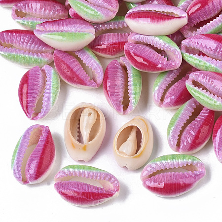 Printed Natural Cowrie Shell Beads SSHEL-R047-01-A09-1