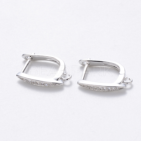 Brass Micro Pave Cubic Zirconia Hoop Earring Findings with Latch Back Closure X-KK-T048-033P-NF-1