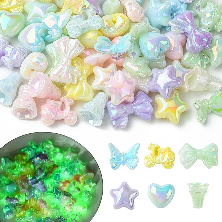60Pcs 6 Styles UV Plating Acrylic Beads MACR-YW0003-71-1