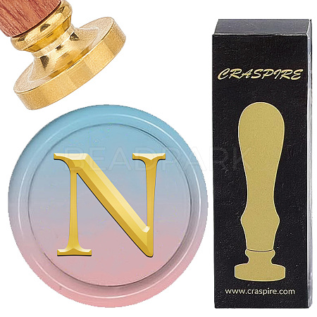 Brass Wax Seal Stamp with Wood Handle AJEW-WH0412-0309-1