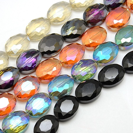 Faceted Electroplate Crystal Glass Oval Beads Strands EGLA-F058-M-1