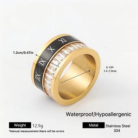 304 Stainless Steel Rhinestone Wide Band Finger Rings XC5005-27-1