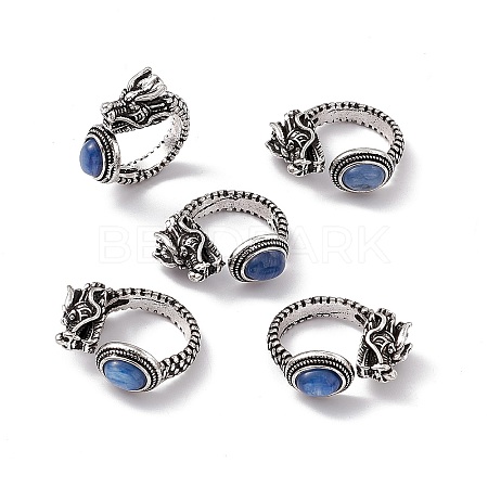 Dragon Head Natural Kyanite Cuff Rings RJEW-G273-03AS-04-1