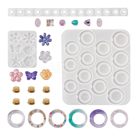 Spinning Fidget Ring & Butterfly & Shell & Flower & Starfish & Paw Print Silicone Molds Kit BY-TAC0003-08-1