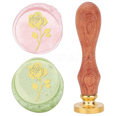 Brass Wax Seal Stamps with Rosewood Handle AJEW-WH0412-0063-1