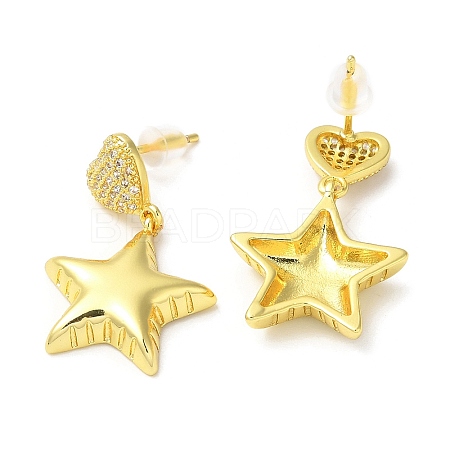 Clear Cubic Zirconia Star Dangle Stud Earrings EJEW-Q766-16G-1