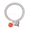 Halloween Alloy Enamel Bat and Dyed Synthetic Turquoise Pumpkin Charm 304 Stainless Steel Bracelet Sets BJEW-JB12446-01-2