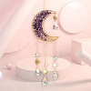 Copper Wire Wrapped Natural Amethyst Chips & Metal Moon with Tree of Life Pendant Decorations PW23111630285-1