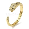 Brass Pave Clear & Green Cubic Zirconia Leopard Open Cuff Bangle for Women BJEW-K246-16G-1