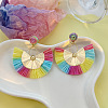 Bohemian Style Fan Alloy Raffia Dangle Stud Earrings FS-WGD68B3-10-1