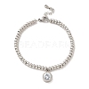 304 Stainless Steel Flat Round Charm Bracelet with Clear Cubic Zirconia BJEW-B057-03P-1