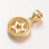 Flat Round with Star Brass Micro Pave Cubic Zirconia Charms KK-E673-024-3
