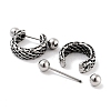 Textured 316 Surgical Stainless Steel Shield Barbell Hoop Earrings EJEW-Z050-57B-AS-2