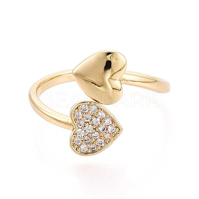 Brass Micro Pave Cubic Zirconia Cuff Rings for Women KK-T071-63G-1