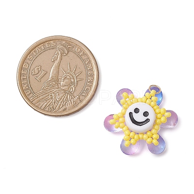 Glass Seed Beaded Sunflower Pendants PALLOY-MZ01014-01-1