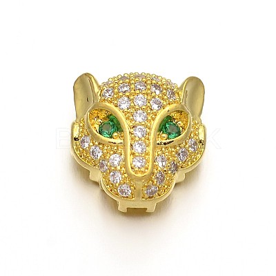 Rack Plating Brass Micro Pave Cubic Zirconia Leopard Hollow Beads ZIRC-I012-18G-RS-1
