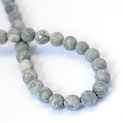 Frosted Natural Polychrome Jasper/Picasso Stone/Picasso Jasper Beads Strands X-G-E334-8mm-24-1