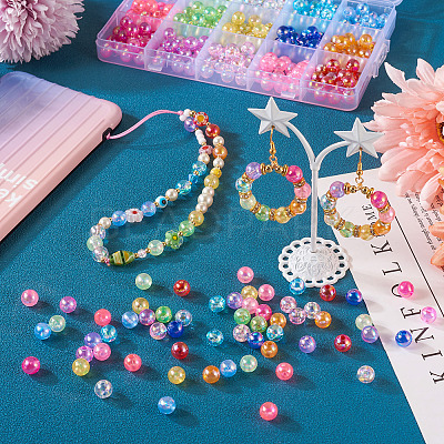 300Pcs 15 Colors Transparent Acrylic Beads MACR-TA0001-29-1