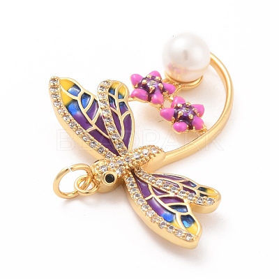 Eco-Friendly Brass Micro Pave Cubic Zirconia with Enamel Pendants KK-K268-29G-1