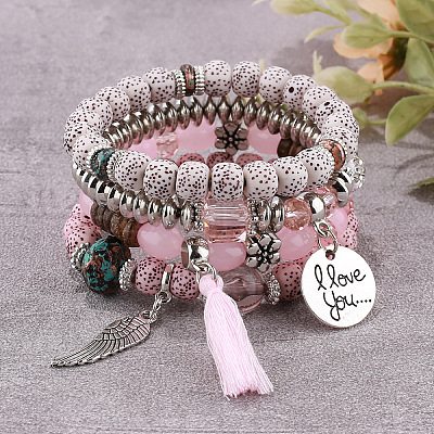 Boho Style Wood Beaded Stretch Bracelet Sets for Women WGE3C3B-64-1