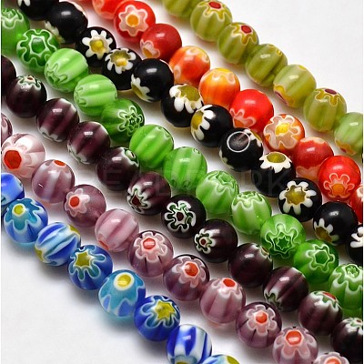 Round Millefiori Glass Beads Strands LK-P002-M-1