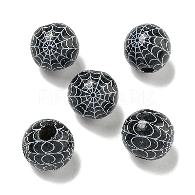 Printed Wood European Beads WOOD-G022-08A-04-1