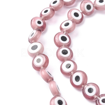 Handmade Evil Eye Lampwork Flat Round Bead Strands LAMP-L058-8mm-03-1