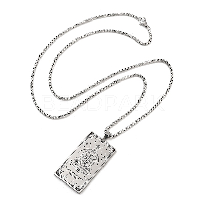 Non-Tarnish 201 Stainless Steel Rectangle with Constellation Pendant Necklaces NJEW-M223-02E-1