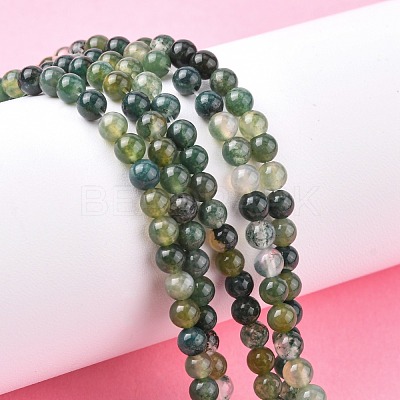Natural Moss Agate Beads Strands GSR4mmC001-1