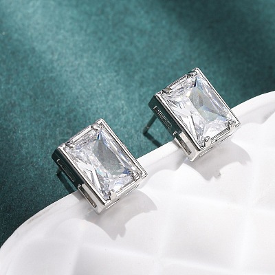 Brass Micro Pave Clear Cubic Zirconia Stud Earrings EJEW-C174-02D-P-1