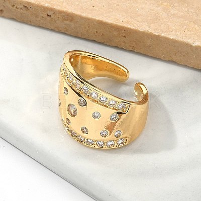 Brass Micro Pave Clear Cubic Zirconia Cuff Rings for Women RJEW-U041-07G-1