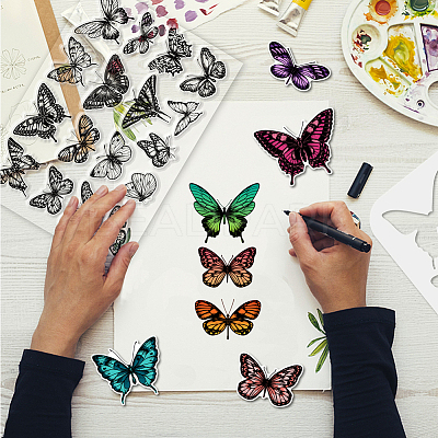 4Pcs Butterfly Carbon Steel Cutting Dies Stencils with PET Hollow Out Drawing Painting Stencils Sets & 1Pc PVC Plastic Stamps DIY-GL0004-149-1