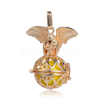 Golden Plated Brass Hollow Round Cage Pendants KK-J252-10G-1