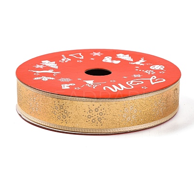 5 Yards Christmas Gold Stamping Polyester Printed Ribbon OCOR-A008-01A-1