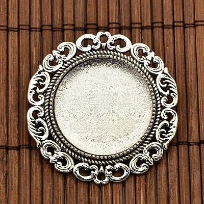 25mm Transparent Glass Cabochons and Flat Round Tibetan Style Brooch Cabochon Settings DIY-X0188-AS-NR-1